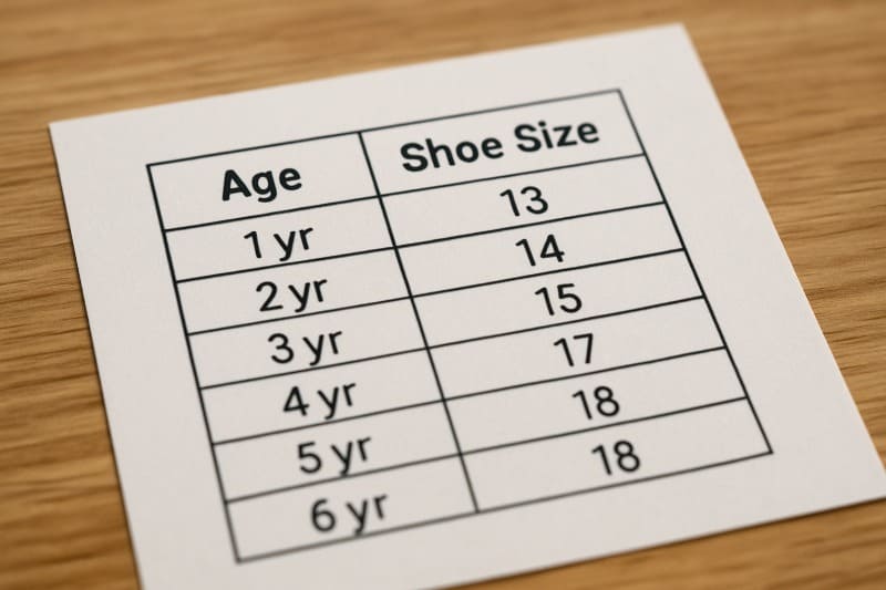 子供靴サイズと年齢の関係を一覧で確認