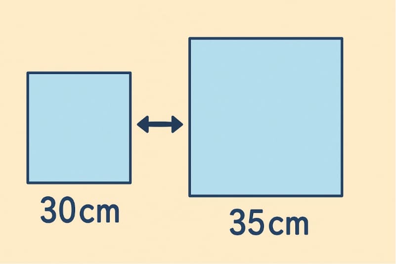 30cm×30cmと比べた35cmの大きさの違い