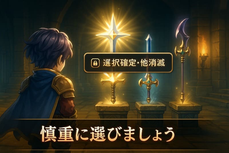 アナデン取り返しのつかない要素。一度きりの装備選択イベントに注意