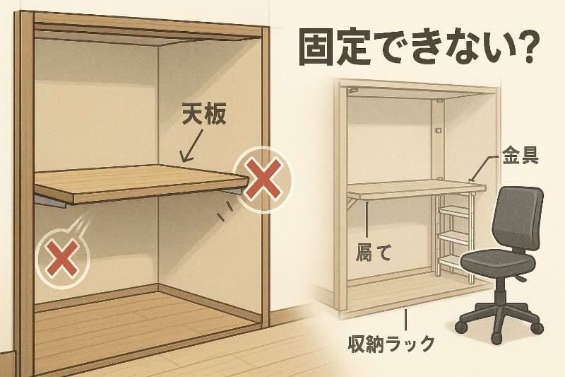押入れデスクの天板は固定しづらい？構造の限界