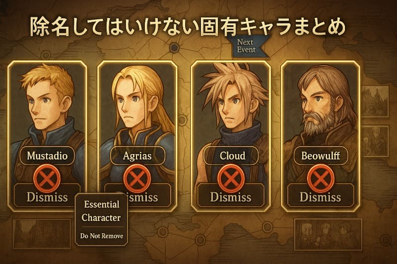 fft 攻略 取り返しのつかない要素。除名してはいけない固有キャラまとめ