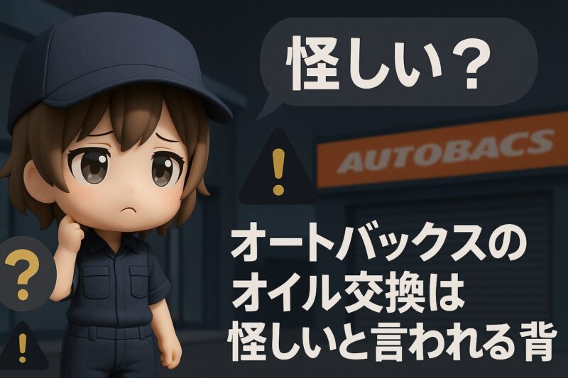 オートバックスのオイル交換は怪しいと言われる背景を描いたねんどろいど風キャラのイラスト