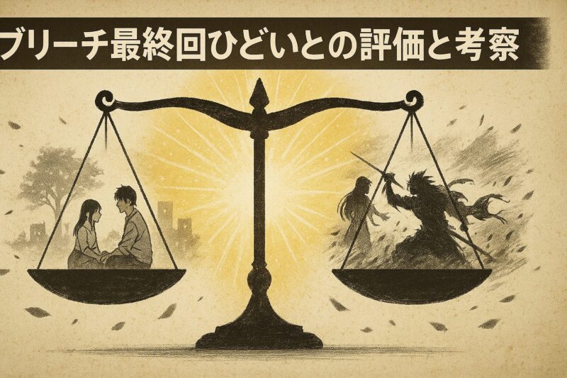 ブリーチ最終回ひどいとの評価と考察を天秤と光と影の対比で表現した象徴的なイラスト