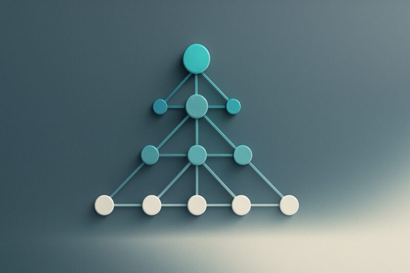ネットワークビジネスの仕組みを解説する階層的ネットワーク図のイメージイラスト