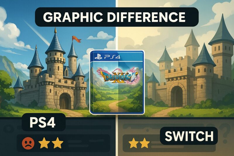 alt="ドラクエ11ps5版との違いと改善点を示すイラスト PS4とPS5本体の比較とロード短縮の演出"