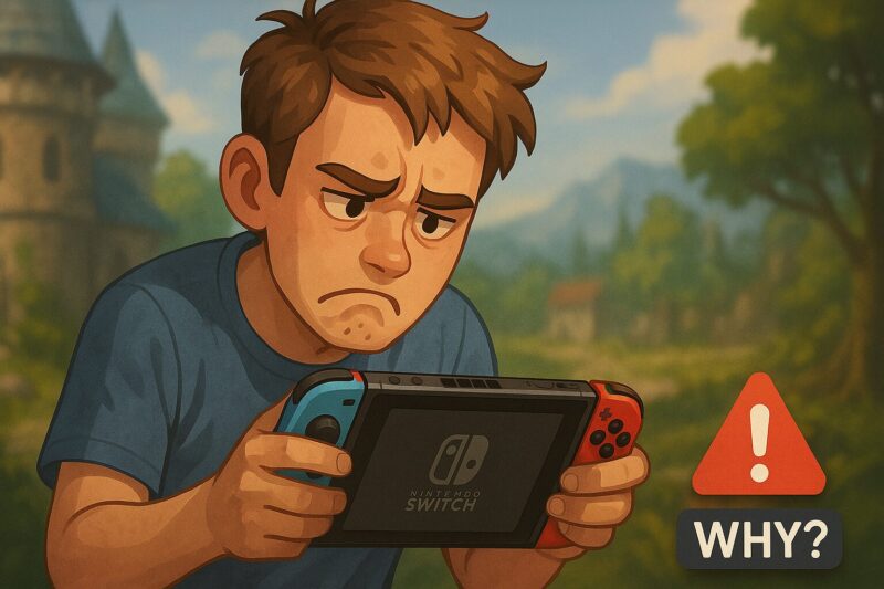alt="ドラクエ11スイッチひどいと感じる理由を表すイラスト プレイヤーが不満そうに画面を見ている様子"