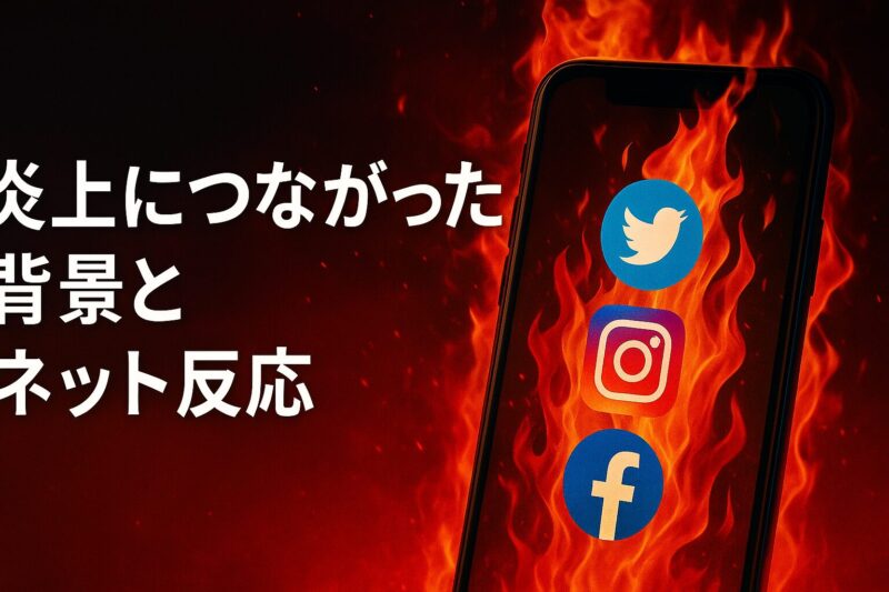炎上につながった背景とネット反応をSNSアイコンと炎で表現したイメージ画像