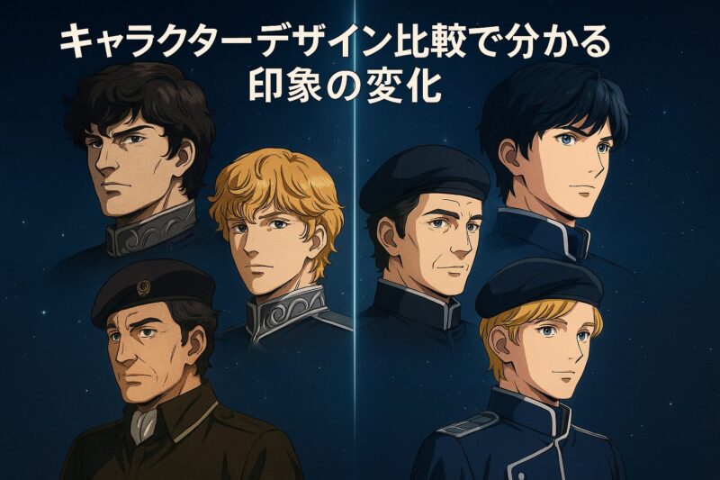 銀河英雄伝説の旧作とリメイク版のキャラクターデザインの違いを比較した構図