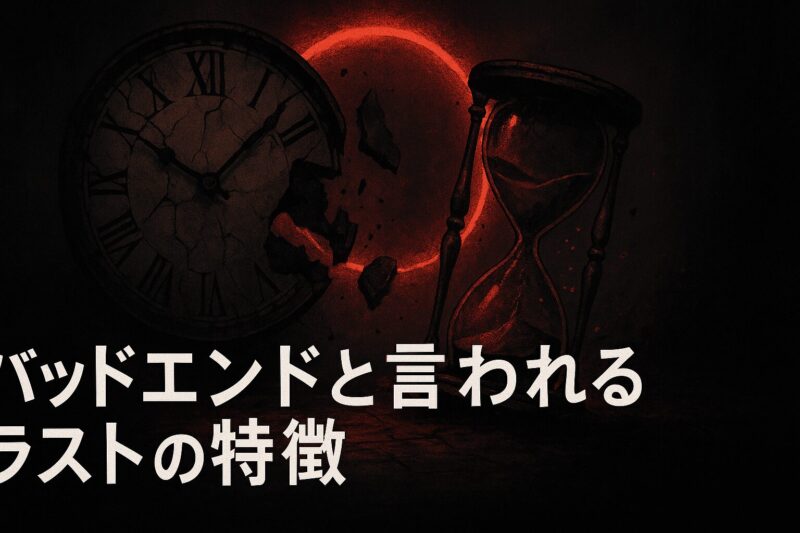 神様の言うとおり最終回がバッドエンドと呼ばれる特徴を象徴する崩壊した時計と砂時計のイメージ画像