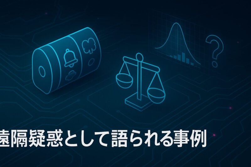 パールショップともえ遠隔疑惑として語られる事例を表現した回路基板と確率分布のイメージ