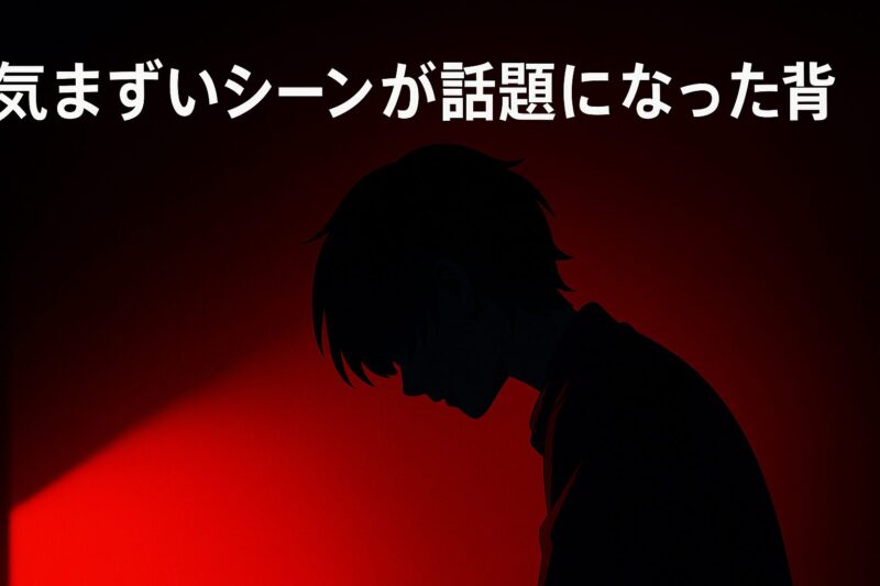 天国大魔境アニメの気まずいシーンが話題となった背景を表す赤と黒の緊張感あるイラスト