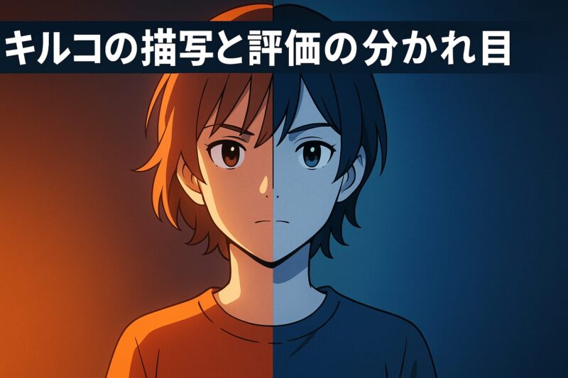 天国大魔境アニメのキルコ描写と評価の分かれ目を光と影で対比したキャラクターイラスト