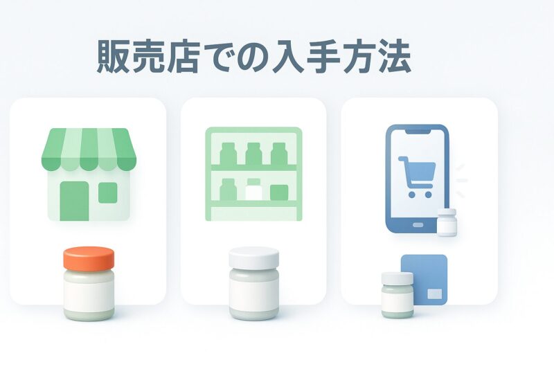 alt="タイガーバームを販売店で入手する方法を示すカード型UIイラスト"  
