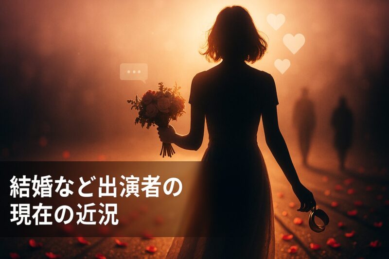 結婚など出演者の現在の近況を指輪とブーケを持つ女性シルエットで描いたイメージ画像  
