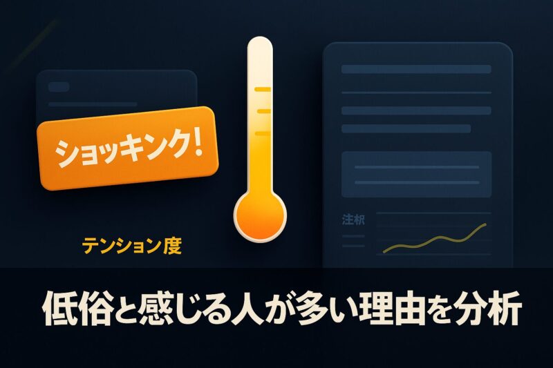 低俗と感じる人が多い理由を分析する温度計と記事デザインのイメージ
