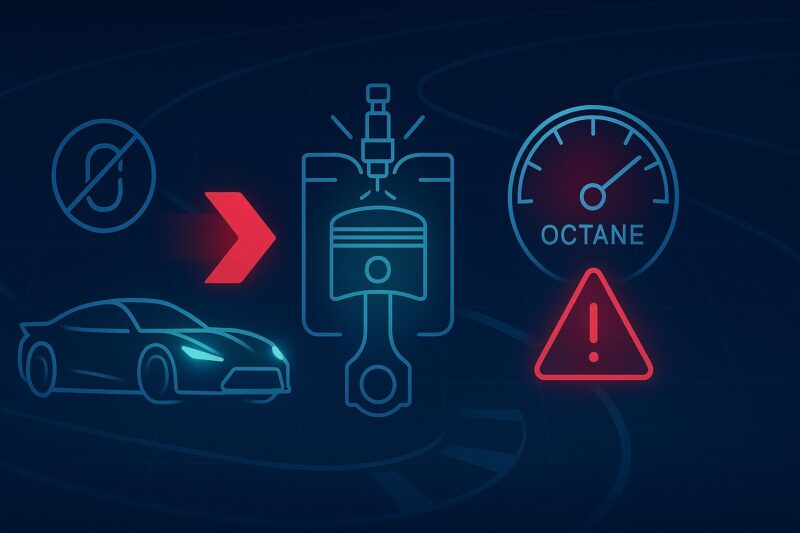 高性能車でのハイオク利用時の注意点を解説するイメージ図
