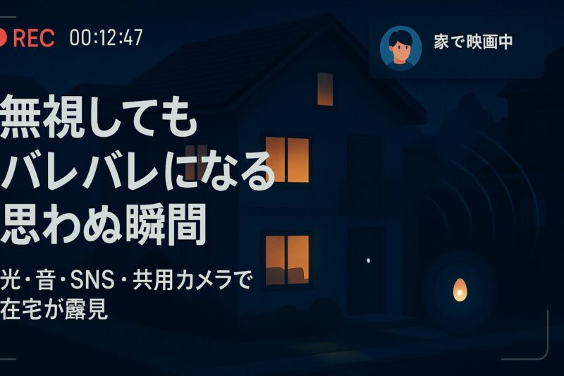 alt="無視してもバレバレになる思わぬ瞬間を表現した夜の住宅と監視UI"
