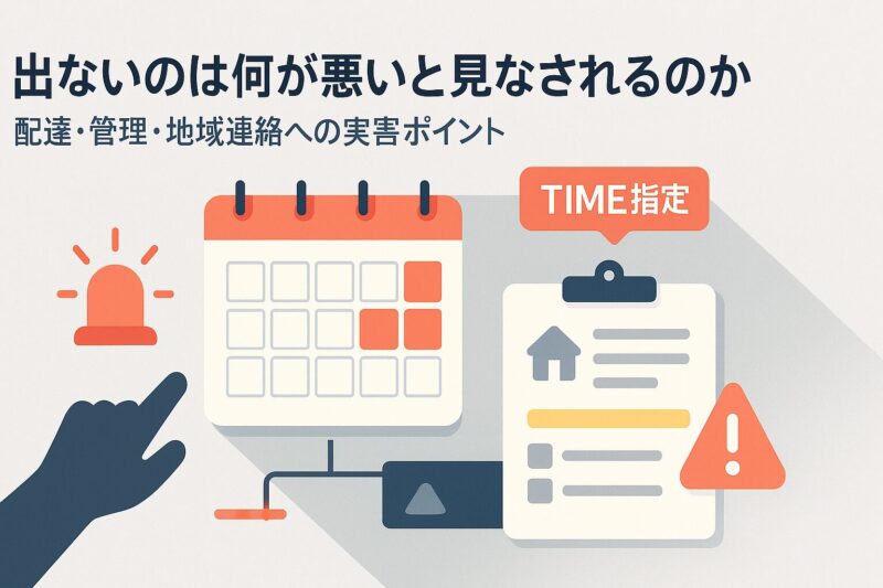 alt="出ないのは何が悪いと見なされるのかを説明するカレンダーと地域連絡のイラスト"
