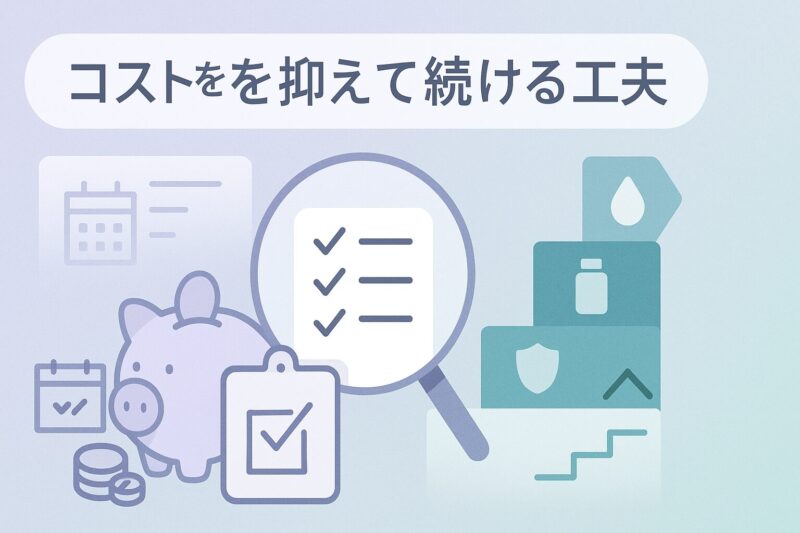 alt="モイスティーヌのコストを抑えて続ける工夫を表すイラスト"
