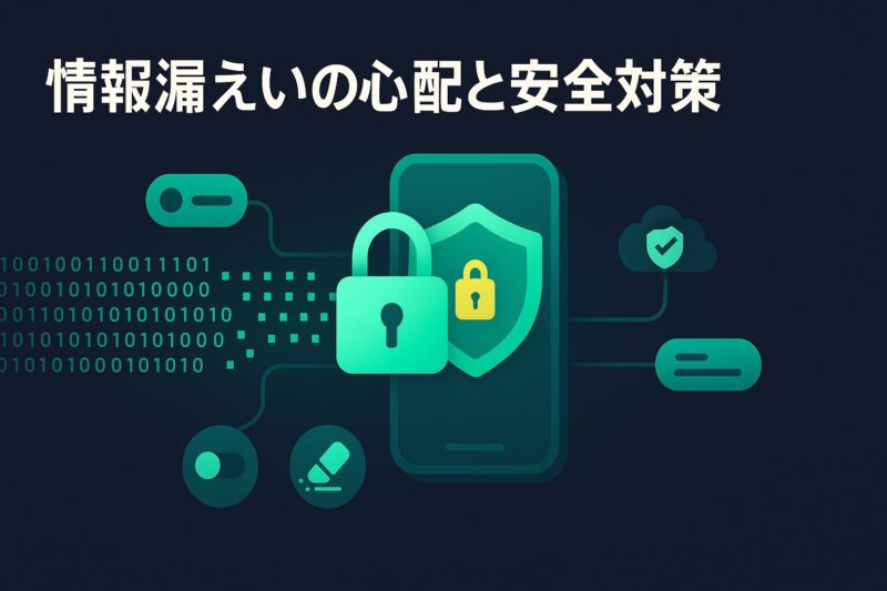 リマインくん利用時の情報漏えいの心配と安全対策を表現。データを匿名化して保護する構図