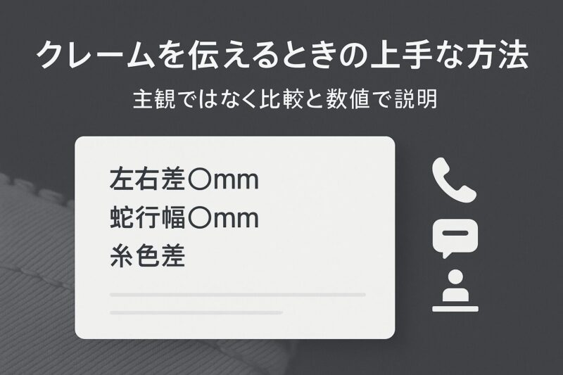 ユニクロ裾上げでクレームを伝える上手な方法を左右差や縫い目幅を数値化して説明する図解画像  
