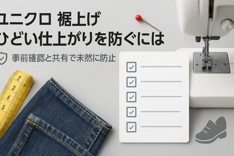 ユニクロ裾上げがひどい仕上がりを防ぐためのチェックリストをまとめた日本語解説用画像  
