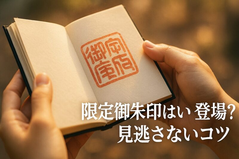 alt="特別な朱印が押された限定御朱印帳を手に取る人の写真。限定御朱印の登場時期と見逃さないコツを表現。"